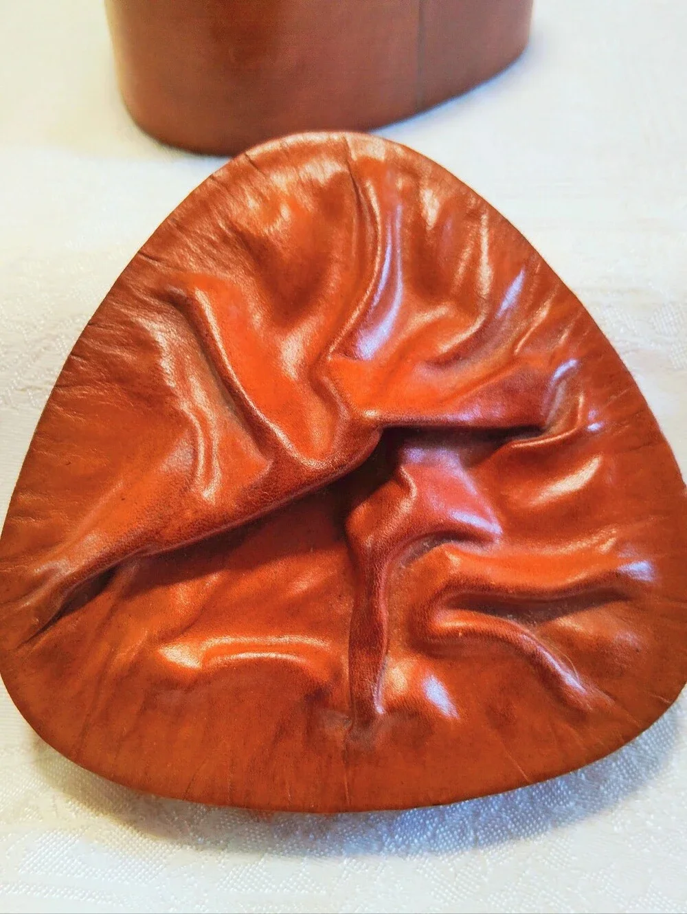 Vintage Wooden Trinket Keepsake Box Carved Lid Triangle Shape Red Lined Decor